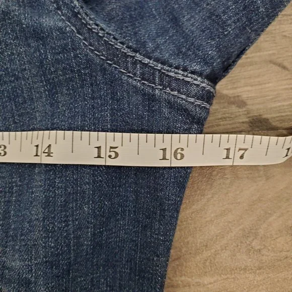 Pilcro Anthropologie Denim Jacket Womens Medium Blue Distressed Letterpress - Picture 10 of 11